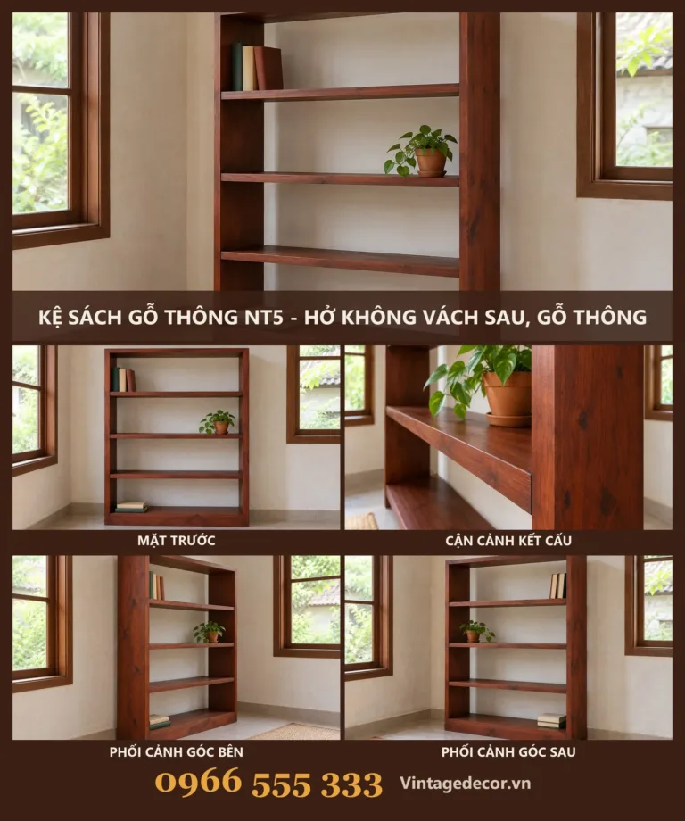 Kệ Sách Gỗ NT5 Hở Không Vách Sau