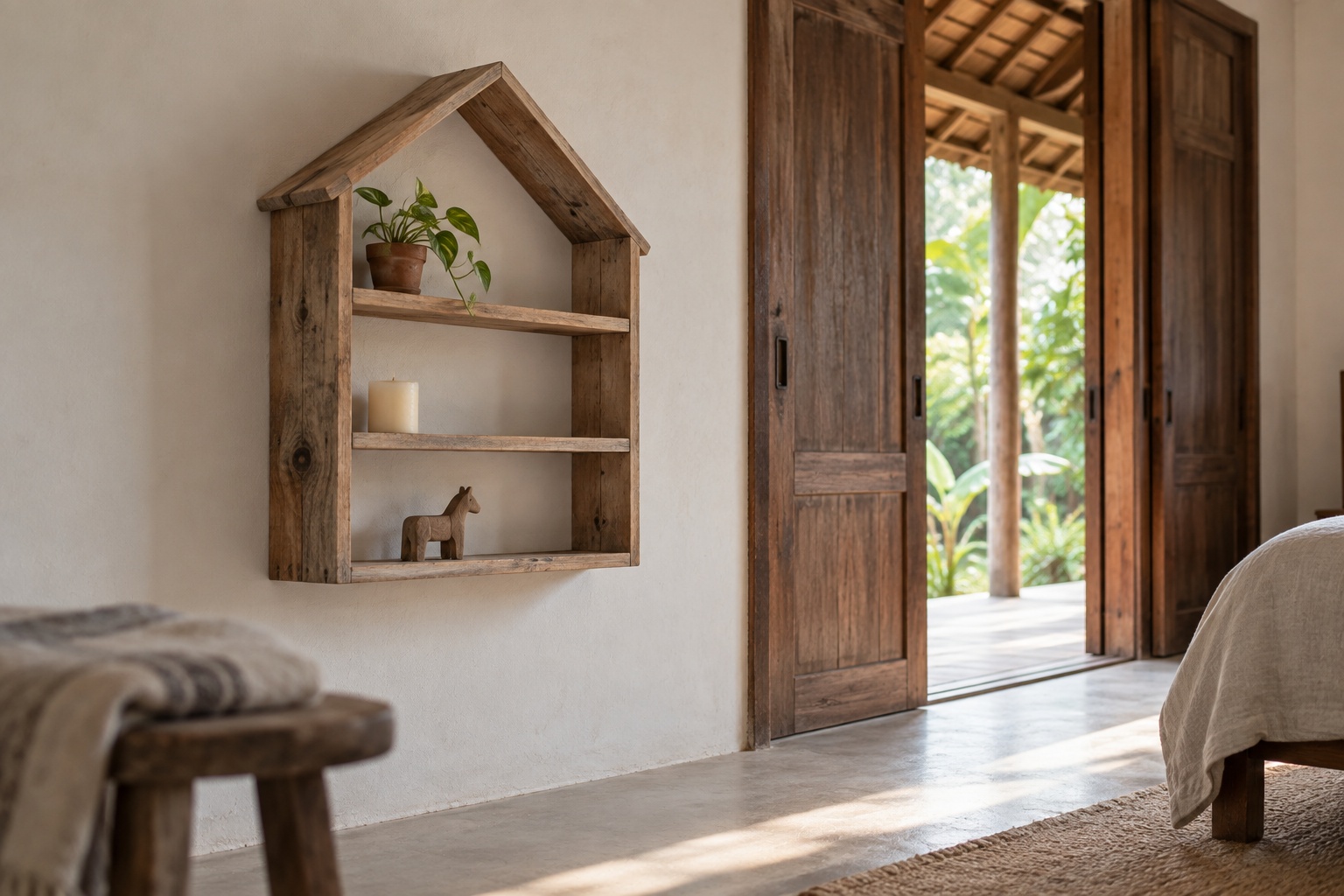 Kệ Treo Tường Gỗ Thông NT31 - Khung Hình Ngôi Nhà Có Đợt Ngang, Gỗ Thông Màu Vintage Kệ Treo Tường Gỗ Thông NT31 - Khung Hình Ngôi Nhà Có Đợt Ngang, Gỗ Thông Màu Vintage
