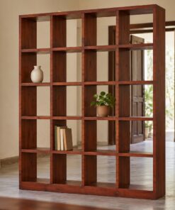 Kệ Vách Ngăn Gỗ Thông NT33 - Ô Vuông Đều Đứng Giữa Phòng Hai Mặt, Gỗ Thông Màu Nâu Đỏ