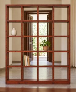 Kệ Vách Ngăn Gỗ Thông NT33 - Ô Vuông Đều Đứng Giữa Phòng Hai Mặt, Gỗ Thông Màu Nâu Đỏ