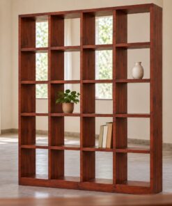 Kệ Vách Ngăn Gỗ Thông NT33 - Ô Vuông Đều Đứng Giữa Phòng Hai Mặt, Gỗ Thông Màu Nâu Đỏ