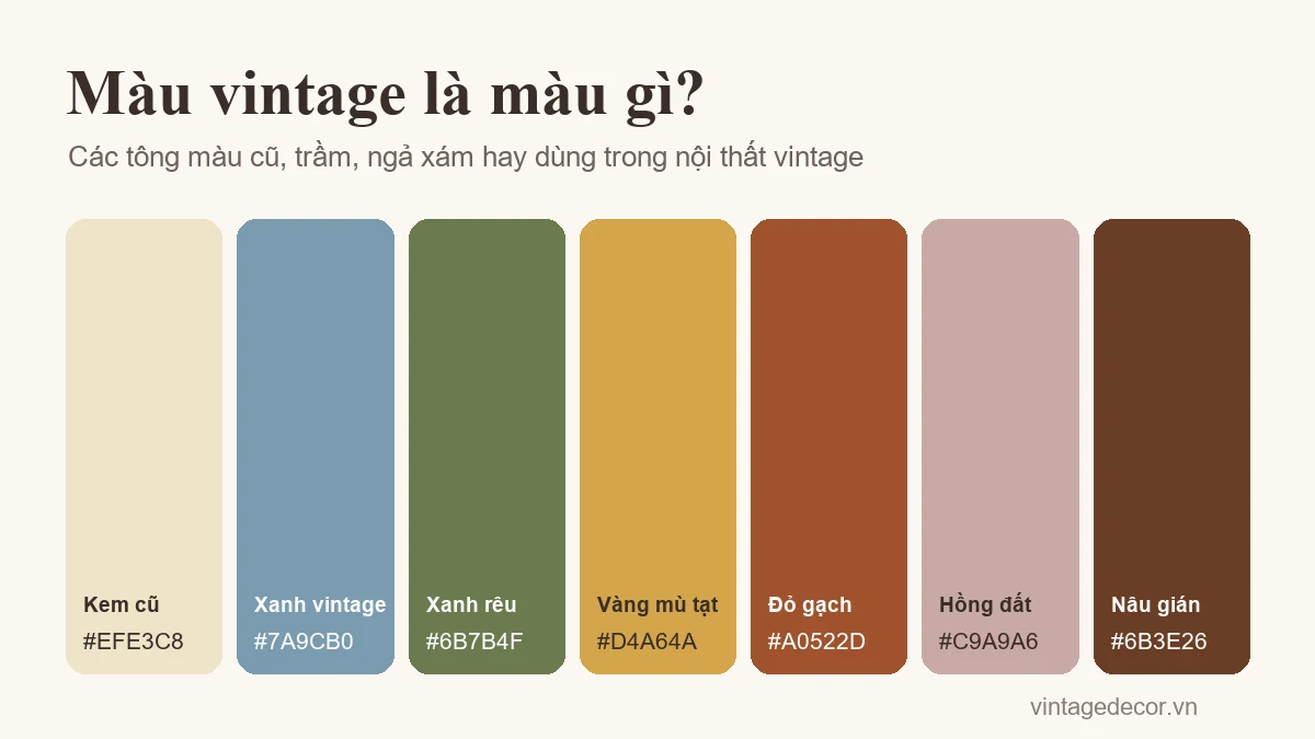 Bảng màu vintage với mã HEX