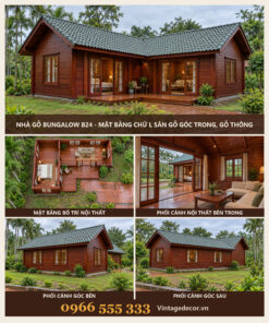 Nhà Gỗ Bungalow B24 - Mặt Bằng Chữ L Sân Gỗ Góc Trong, Gỗ Thông