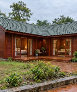 Nhà Gỗ Bungalow B24 - Mặt Bằng Chữ L Sân Gỗ Góc Trong, Gỗ Thông