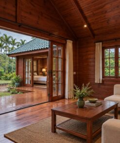 Nhà Gỗ Bungalow B24 - Mặt Bằng Chữ L Sân Gỗ Góc Trong, Gỗ Thông