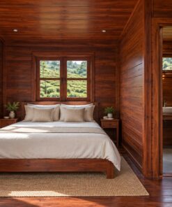 Nhà Gỗ Bungalow B26 - Mái Chóp Vuông Hiên Lớn Một Nửa Nền, Gỗ Thông