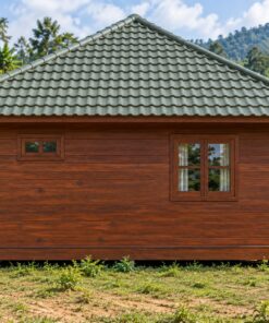 Nhà Gỗ Bungalow B26 - Mái Chóp Vuông Hiên Lớn Một Nửa Nền, Gỗ Thông