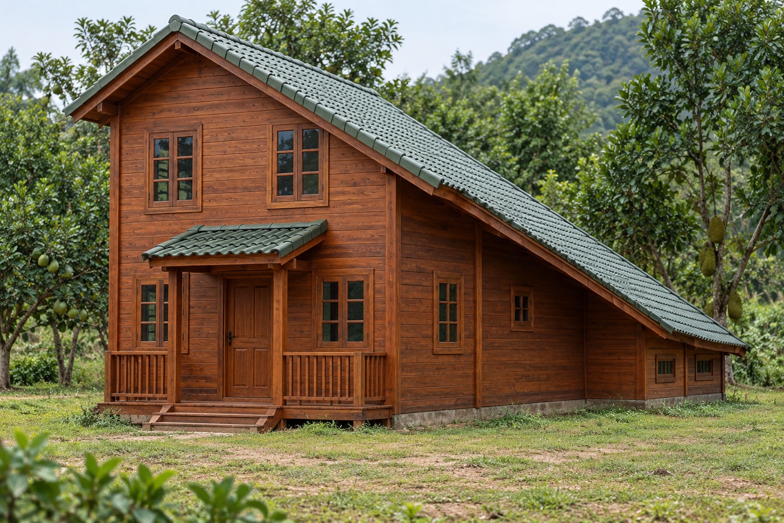 Nhà Gỗ Bungalow B27 - Mái Lệch Kiểu Saltbox Trước Cao Sau Thấp, Gỗ Thông Nhà Gỗ Bungalow B27 - Mái Lệch Kiểu Saltbox Trước Cao Sau Thấp, Gỗ Thông