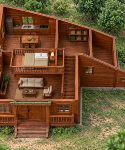 Nhà Gỗ Bungalow B27 - Mái Lệch Kiểu Saltbox Trước Cao Sau Thấp, Gỗ Thông