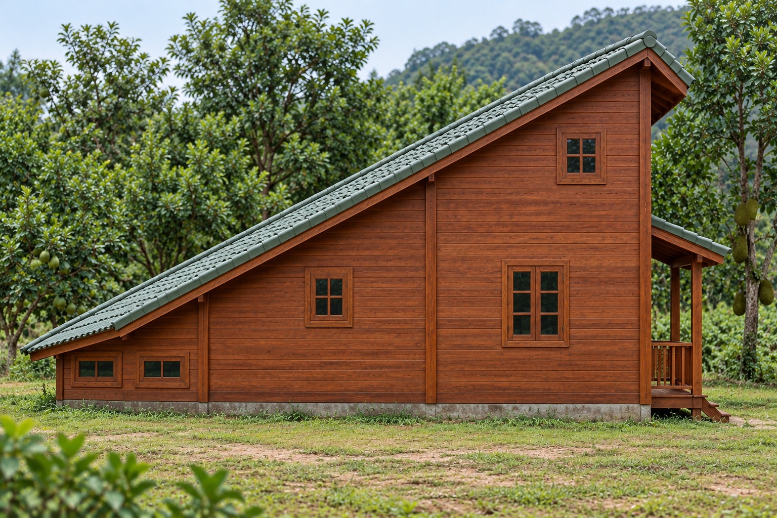 Nhà Gỗ Bungalow B27 - Mái Lệch Kiểu Saltbox Trước Cao Sau Thấp, Gỗ Thông Nhà Gỗ Bungalow B27 - Mái Lệch Kiểu Saltbox Trước Cao Sau Thấp, Gỗ Thông