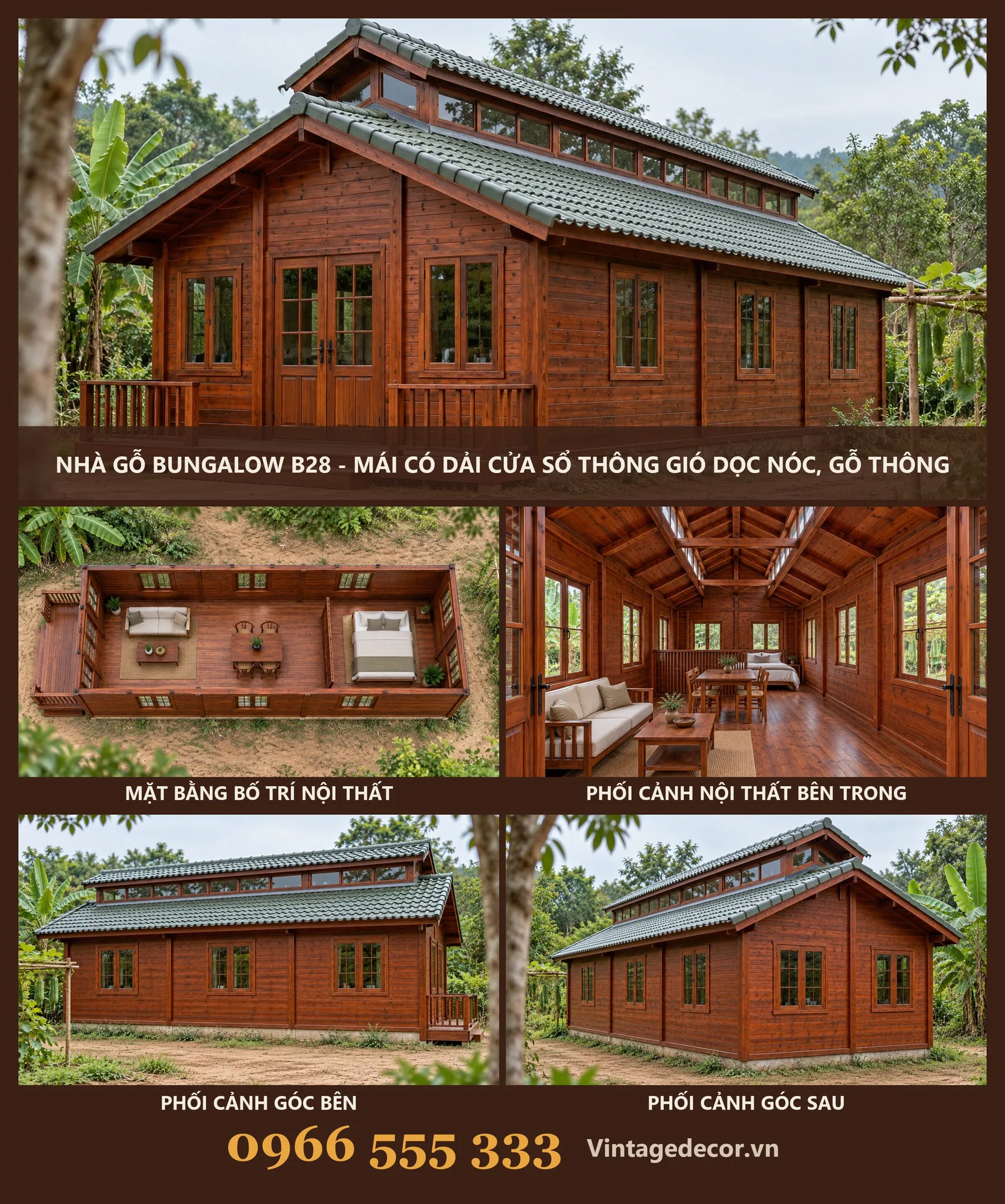 Nhà Gỗ Bungalow B28 Cửa Sổ Thông Gió