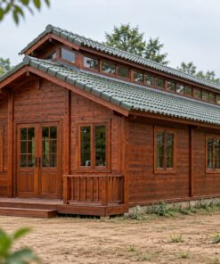 Nhà Gỗ Bungalow B28 - Mái Có Dải Cửa Sổ Thông Gió Dọc Nóc, Gỗ Thông