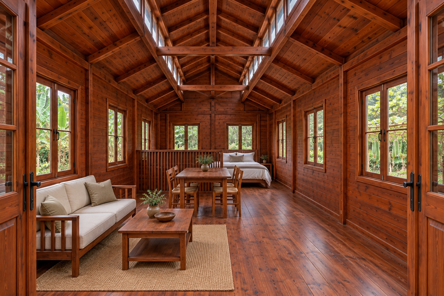 Nhà Gỗ Bungalow B28 - Mái Có Dải Cửa Sổ Thông Gió Dọc Nóc, Gỗ Thông Nhà Gỗ Bungalow B28 - Mái Có Dải Cửa Sổ Thông Gió Dọc Nóc, Gỗ Thông
