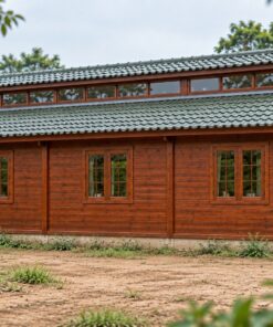 Nhà Gỗ Bungalow B28 - Mái Có Dải Cửa Sổ Thông Gió Dọc Nóc, Gỗ Thông