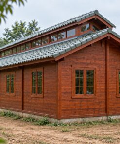 Nhà Gỗ Bungalow B28 - Mái Có Dải Cửa Sổ Thông Gió Dọc Nóc, Gỗ Thông