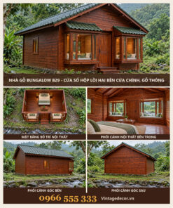 Nhà Gỗ Bungalow B29 - Cửa Sổ Hộp Lồi Hai Bên Cửa Chính, Gỗ Thông