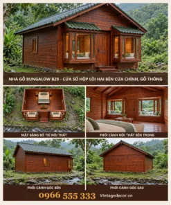 Nhà Gỗ Bungalow B29 - Cửa Sổ Hộp Lồi Hai Bên Cửa Chính, Gỗ Thông