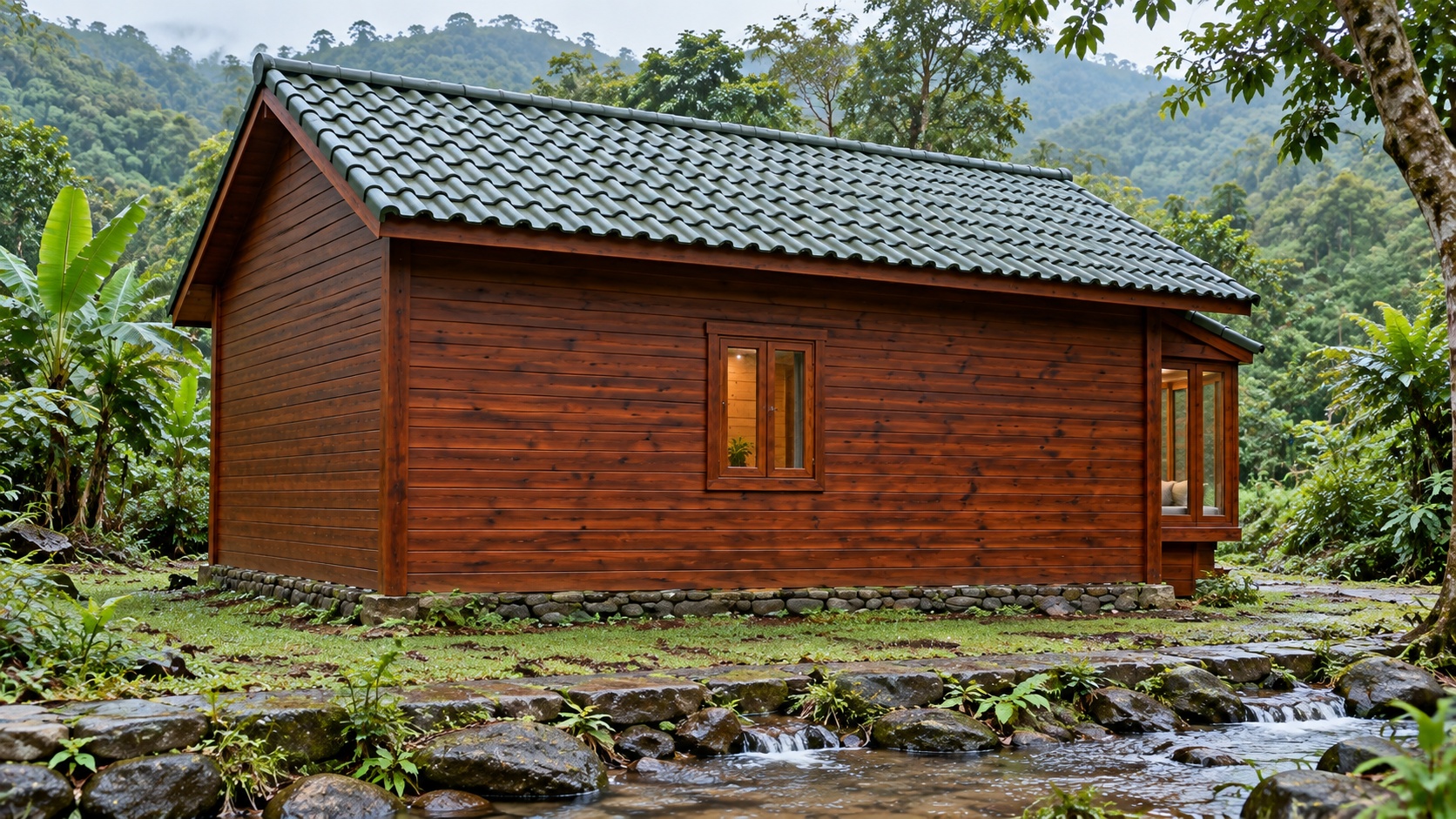 Nhà Gỗ Bungalow B29 - Cửa Sổ Hộp Lồi Hai Bên Cửa Chính, Gỗ Thông Nhà Gỗ Bungalow B29 - Cửa Sổ Hộp Lồi Hai Bên Cửa Chính, Gỗ Thông