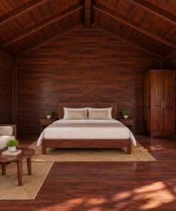 Nhà Gỗ Bungalow B30 - Hiên Trước Chạy Suốt Mặt Tiền Mái Liền, Gỗ Thông Màu Nâu Cánh Gián
