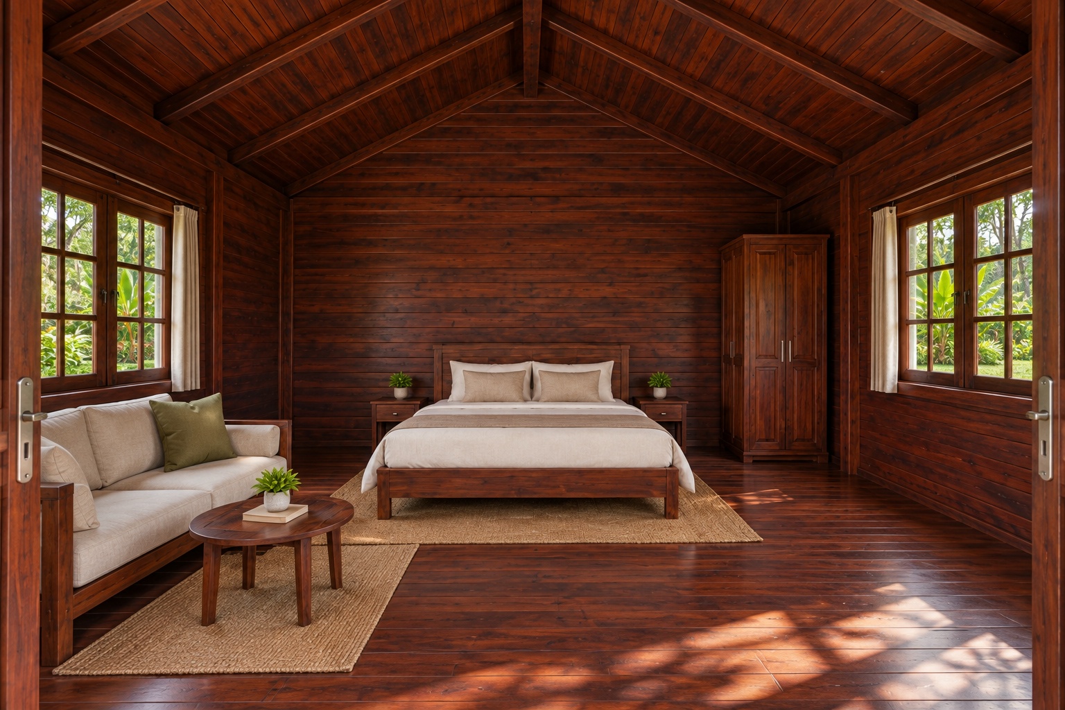 Nhà Gỗ Bungalow B30 - Hiên Trước Chạy Suốt Mặt Tiền Mái Liền, Gỗ Thông Màu Nâu Cánh Gián Nhà Gỗ Bungalow B30 - Hiên Trước Chạy Suốt Mặt Tiền Mái Liền, Gỗ Thông Màu Nâu Cánh Gián