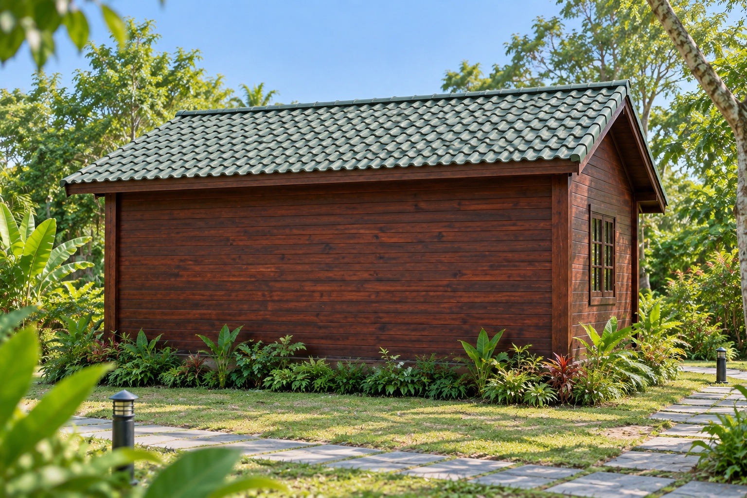 Nhà Gỗ Bungalow B30 - Hiên Trước Chạy Suốt Mặt Tiền Mái Liền, Gỗ Thông Màu Nâu Cánh Gián Nhà Gỗ Bungalow B30 - Hiên Trước Chạy Suốt Mặt Tiền Mái Liền, Gỗ Thông Màu Nâu Cánh Gián