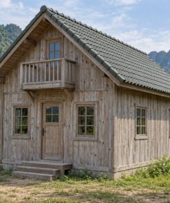 Nhà Gỗ Bungalow B31 - Đầu Hồi Quay Ra Trước Gác Ban Công Nhỏ, Gỗ Thông Màu Vintage