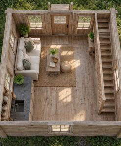 Nhà Gỗ Bungalow B31 - Đầu Hồi Quay Ra Trước Gác Ban Công Nhỏ, Gỗ Thông Màu Vintage