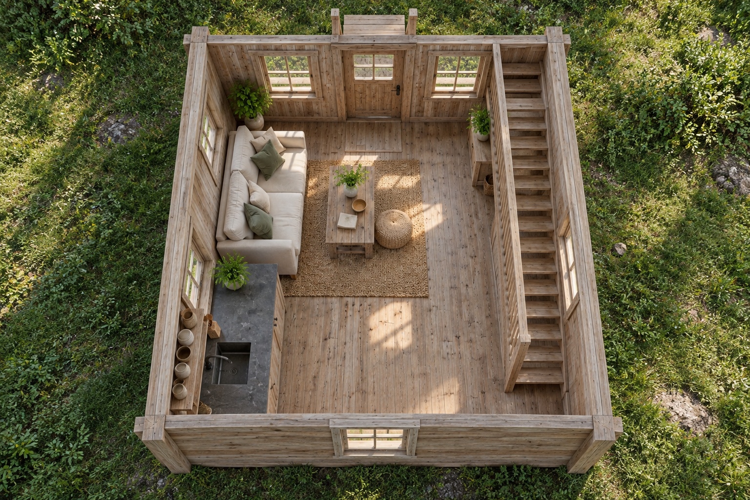 Nhà Gỗ Bungalow B31 - Đầu Hồi Quay Ra Trước Gác Ban Công Nhỏ, Gỗ Thông Màu Vintage Nhà Gỗ Bungalow B31 - Đầu Hồi Quay Ra Trước Gác Ban Công Nhỏ, Gỗ Thông Màu Vintage