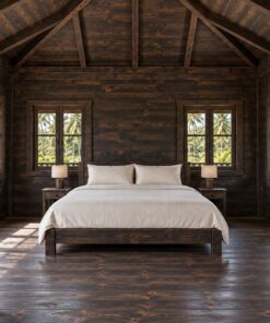 Nhà Gỗ Bungalow B32 - Mái Bốn Dốc Hiên Bao Ba Mặt, Gỗ Thông Màu Gỗ Cháy