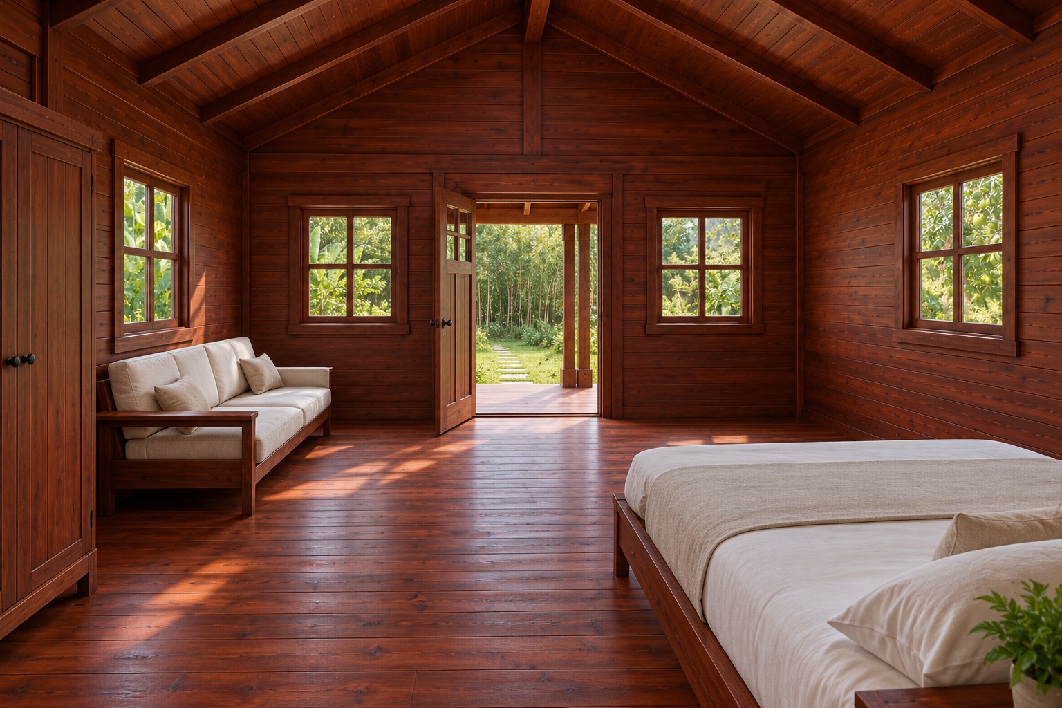 Nhà Gỗ Bungalow B33 - Đầu Hồi Có Mái Hiên Nhỏ Cột Đôi, Gỗ Thông Màu Nâu Đỏ Nhà Gỗ Bungalow B33 - Đầu Hồi Có Mái Hiên Nhỏ Cột Đôi, Gỗ Thông Màu Nâu Đỏ