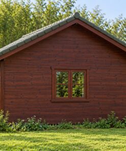 Nhà Gỗ Bungalow B33 - Đầu Hồi Có Mái Hiên Nhỏ Cột Đôi, Gỗ Thông Màu Nâu Đỏ