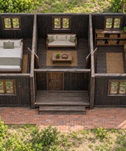 Nhà Gỗ Bungalow B36 - Hiên Lõm Vào Giữa Mặt Tiền, Gỗ Thông Màu Gỗ Cháy