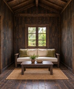Nhà Gỗ Bungalow B36 - Hiên Lõm Vào Giữa Mặt Tiền, Gỗ Thông Màu Gỗ Cháy