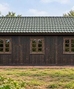 Nhà Gỗ Bungalow B36 - Hiên Lõm Vào Giữa Mặt Tiền, Gỗ Thông Màu Gỗ Cháy