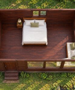 Nhà Gỗ Bungalow B37 - Cửa Sổ Góc Hai Mặt Liền Nhau, Gỗ Thông Màu Nâu Đỏ