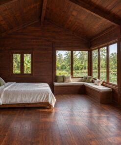 Nhà Gỗ Bungalow B37 - Cửa Sổ Góc Hai Mặt Liền Nhau, Gỗ Thông Màu Nâu Đỏ
