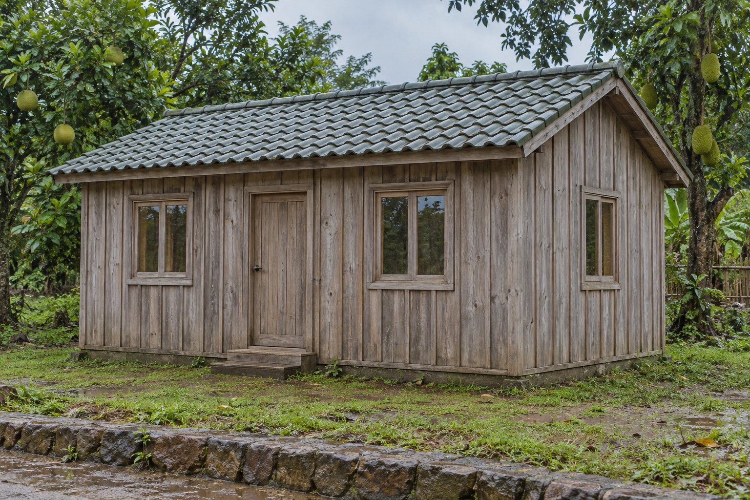 Nhà Gỗ Bungalow B39 - Vách Ván Đứng Nẹp Che Mạch Mái Thấp, Gỗ Thông Màu Vintage Nhà Gỗ Bungalow B39 - Vách Ván Đứng Nẹp Che Mạch Mái Thấp, Gỗ Thông Màu Vintage