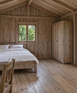 Nhà Gỗ Bungalow B39 - Vách Ván Đứng Nẹp Che Mạch Mái Thấp, Gỗ Thông Màu Vintage