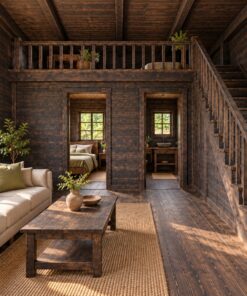 Nhà Gỗ Bungalow B40 - Một Cửa Sổ Mái Nhô Giữa Mặt Trước, Gỗ Thông Màu Gỗ Cháy