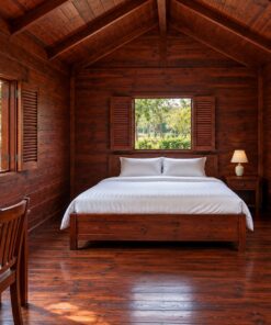 Nhà Gỗ Bungalow B41 - Cửa Sổ Lá Sách Hai Cánh Mở Ngoài, Gỗ Thông Màu Nâu Đỏ