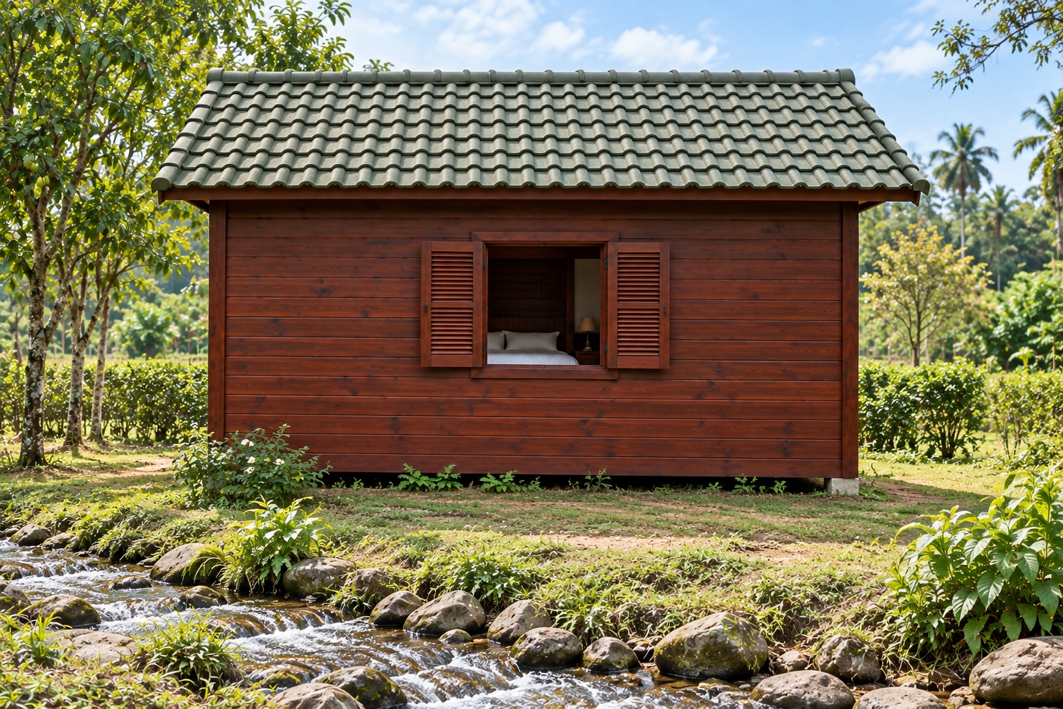 Nhà Gỗ Bungalow B41 - Cửa Sổ Lá Sách Hai Cánh Mở Ngoài, Gỗ Thông Màu Nâu Đỏ Nhà Gỗ Bungalow B41 - Cửa Sổ Lá Sách Hai Cánh Mở Ngoài, Gỗ Thông Màu Nâu Đỏ