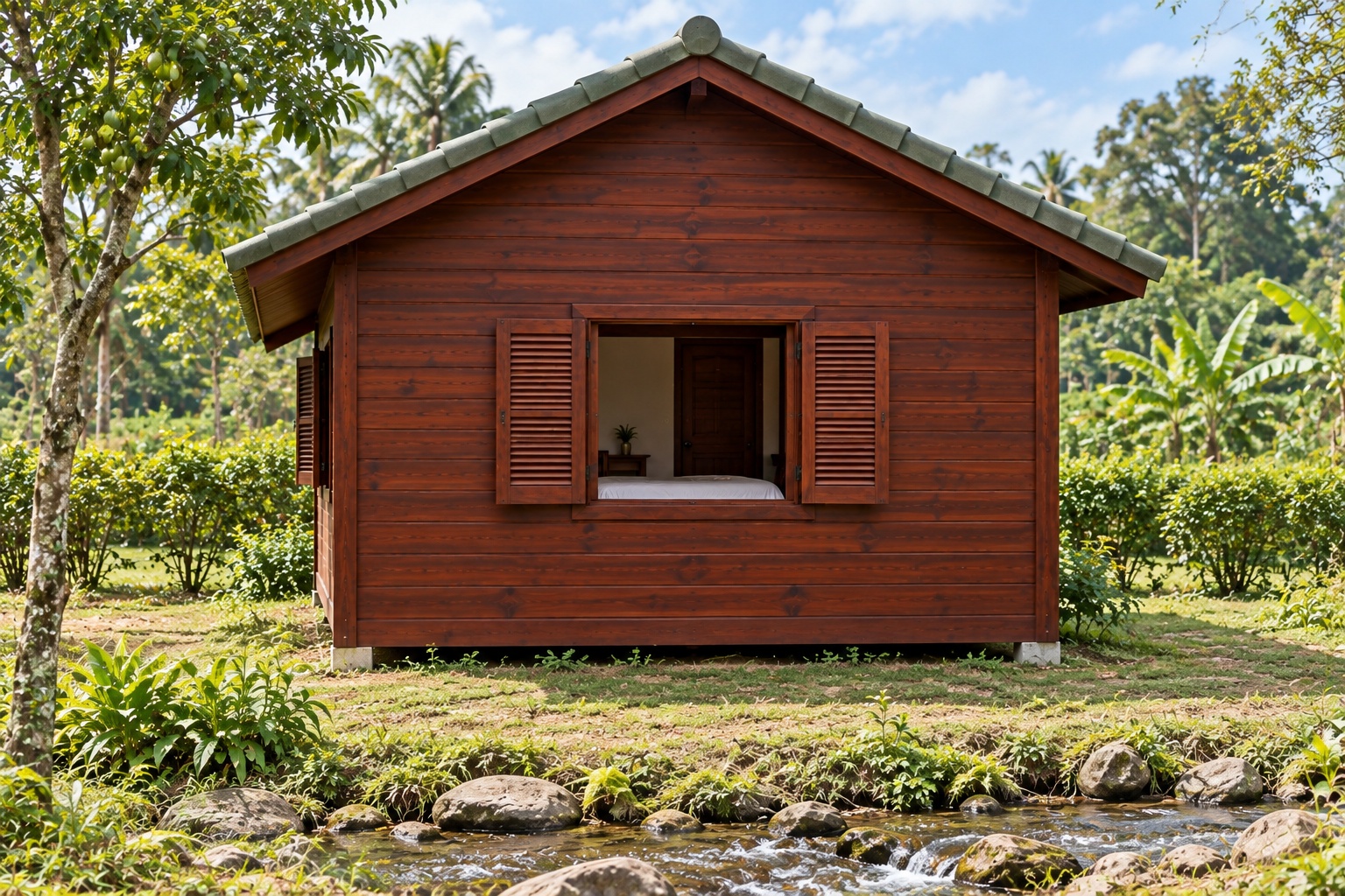 Nhà Gỗ Bungalow B41 - Cửa Sổ Lá Sách Hai Cánh Mở Ngoài, Gỗ Thông Màu Nâu Đỏ Nhà Gỗ Bungalow B41 - Cửa Sổ Lá Sách Hai Cánh Mở Ngoài, Gỗ Thông Màu Nâu Đỏ