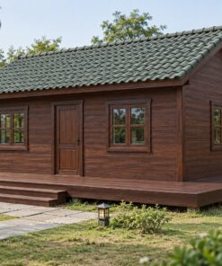 Nhà Gỗ Bungalow B42 - Sàn Gỗ Bao Ba Mặt Không Mái Hiên, Gỗ Thông Màu Nâu Cánh Gián