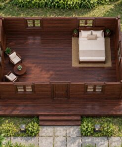 Nhà Gỗ Bungalow B42 - Sàn Gỗ Bao Ba Mặt Không Mái Hiên, Gỗ Thông Màu Nâu Cánh Gián