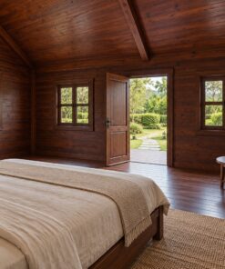 Nhà Gỗ Bungalow B42 - Sàn Gỗ Bao Ba Mặt Không Mái Hiên, Gỗ Thông Màu Nâu Cánh Gián