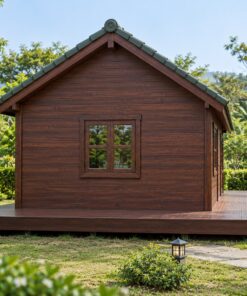 Nhà Gỗ Bungalow B42 - Sàn Gỗ Bao Ba Mặt Không Mái Hiên, Gỗ Thông Màu Nâu Cánh Gián