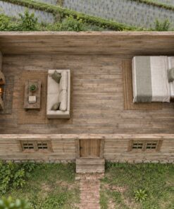 Nhà Gỗ Bungalow B43 - Ống Khói Gạch Ngoài Đầu Hồi, Gỗ Thông Màu Vintage
