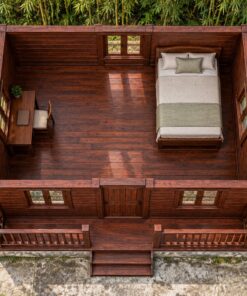 Nhà Gỗ Bungalow B45 - Mái Che Nhỏ Trên Mỗi Cửa Sổ, Gỗ Thông Màu Nâu Đỏ