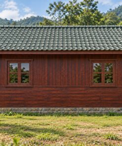 Nhà Gỗ Bungalow B46 - Vách Dưới Ván Ngang Trên Ván Đứng, Gỗ Thông Màu Nâu Cánh Gián