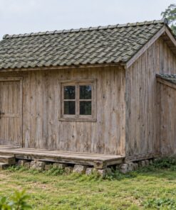 Nhà Gỗ Bungalow B47 - Kho Nhỏ Mái Một Dốc Liền Một Đầu Hồi, Gỗ Thông Màu Vintage